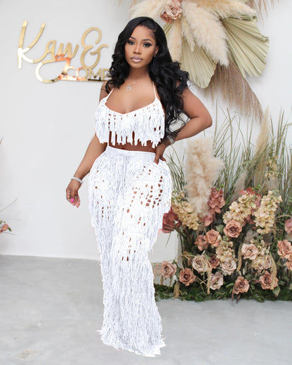 Sexy See through Crochet Tassel Beach Suit