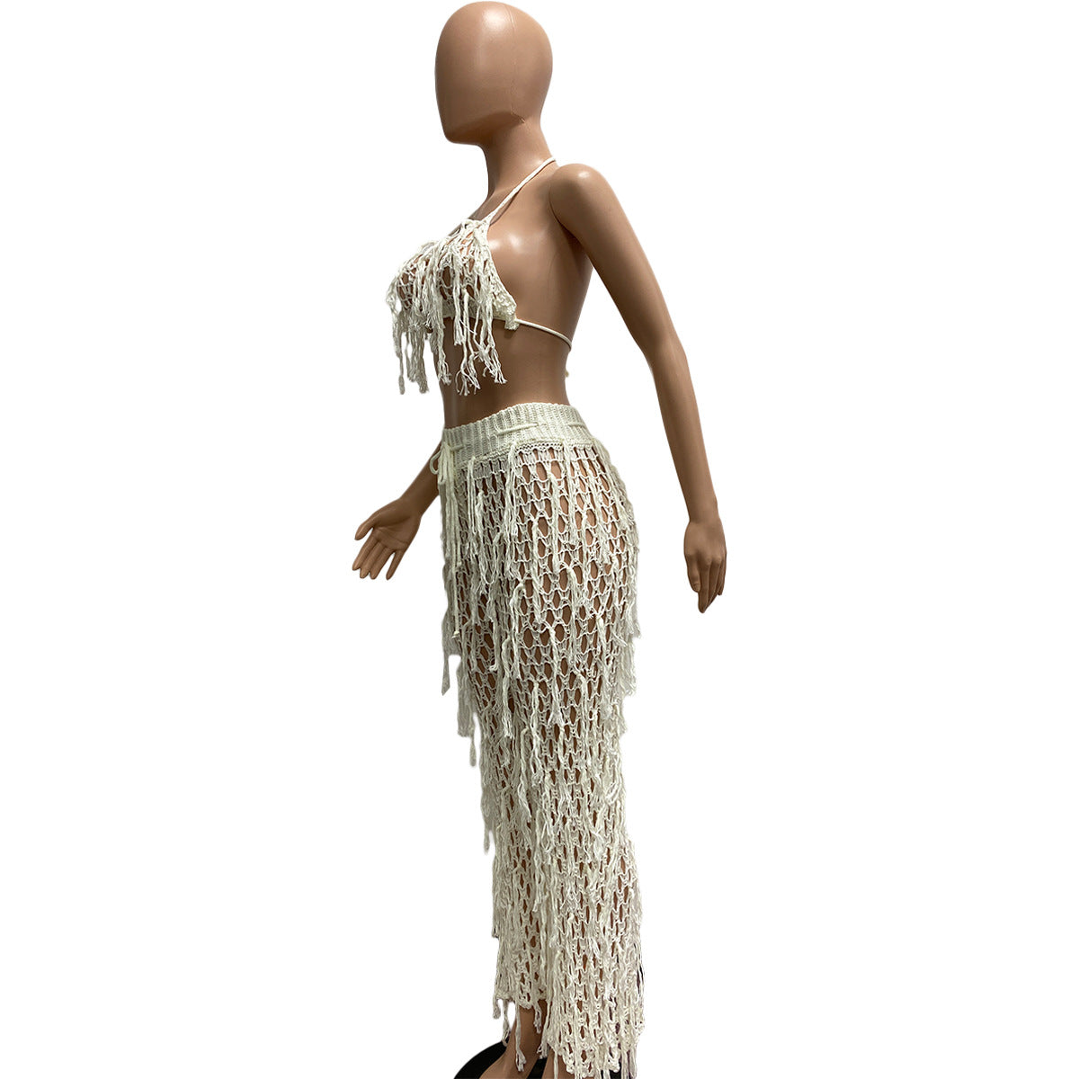Sexy See through Crochet Tassel Beach Suit