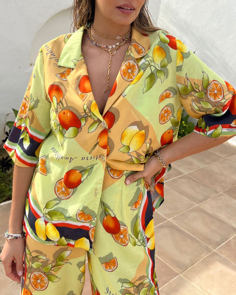 Summer abstract fruit print two-piece set