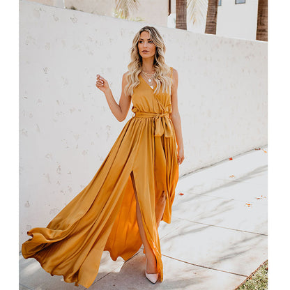 Eva High Slit V Sleeveless Maxi Dress