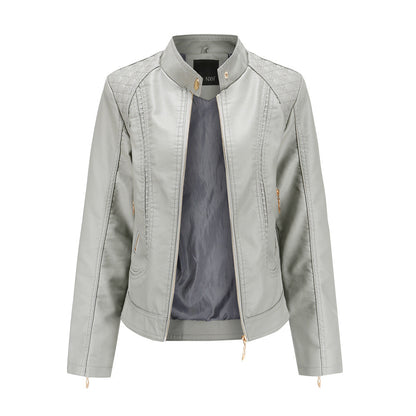 Stand Collar Faux Leather Jacket