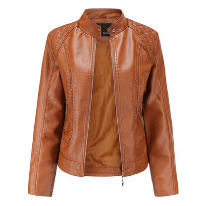 Stand Collar Faux Leather Jacket