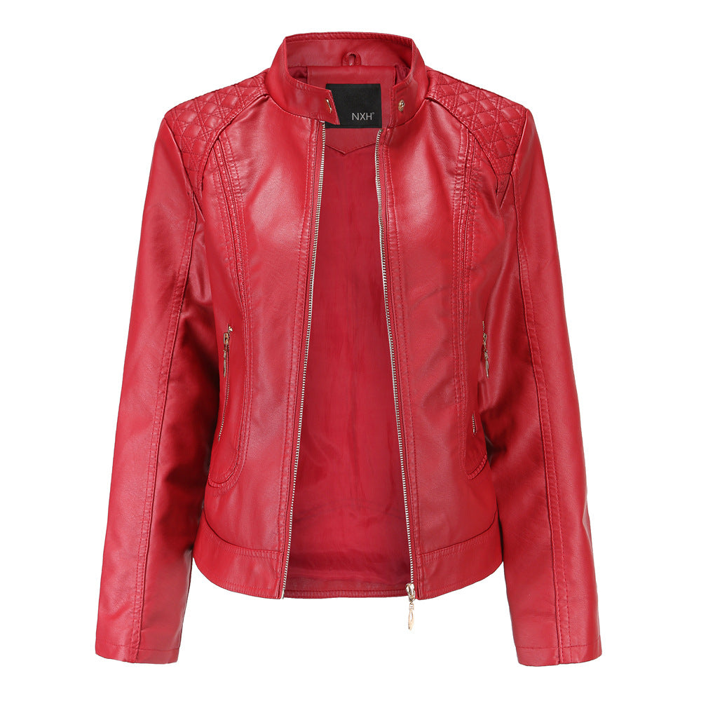 Stand Collar Faux Leather Jacket