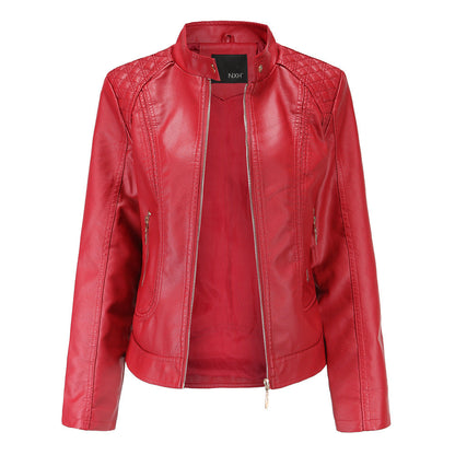 Stand Collar Faux Leather Jacket