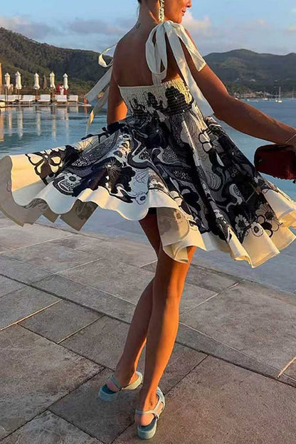 Bow Shoulder Floral Print Mini Cami Dress