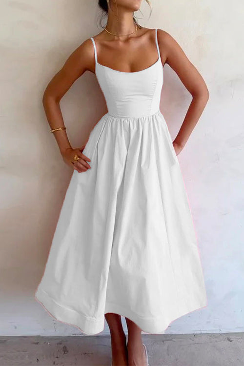 Spaghetti Strap High Rise Swing Cami Dress White