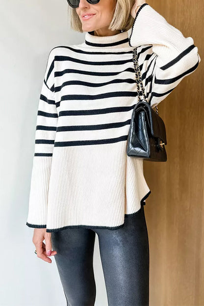 Rosiedress Turtleneck Side Split Striped Sweater