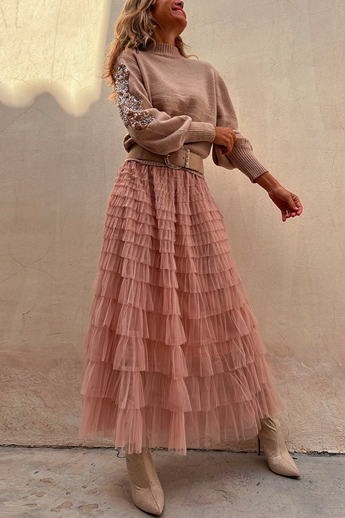 Rosiedress Tulle Layered Ruffle Mesh Maxi Skirt