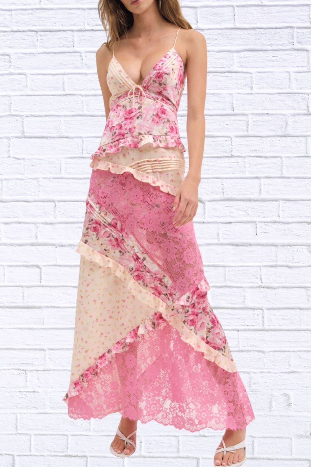 Lace Floral Ruffle Trim Maxi Dress for Women | Elegant Flowy Summer Dress | Romantic Wedding Guest & Vacation Dress