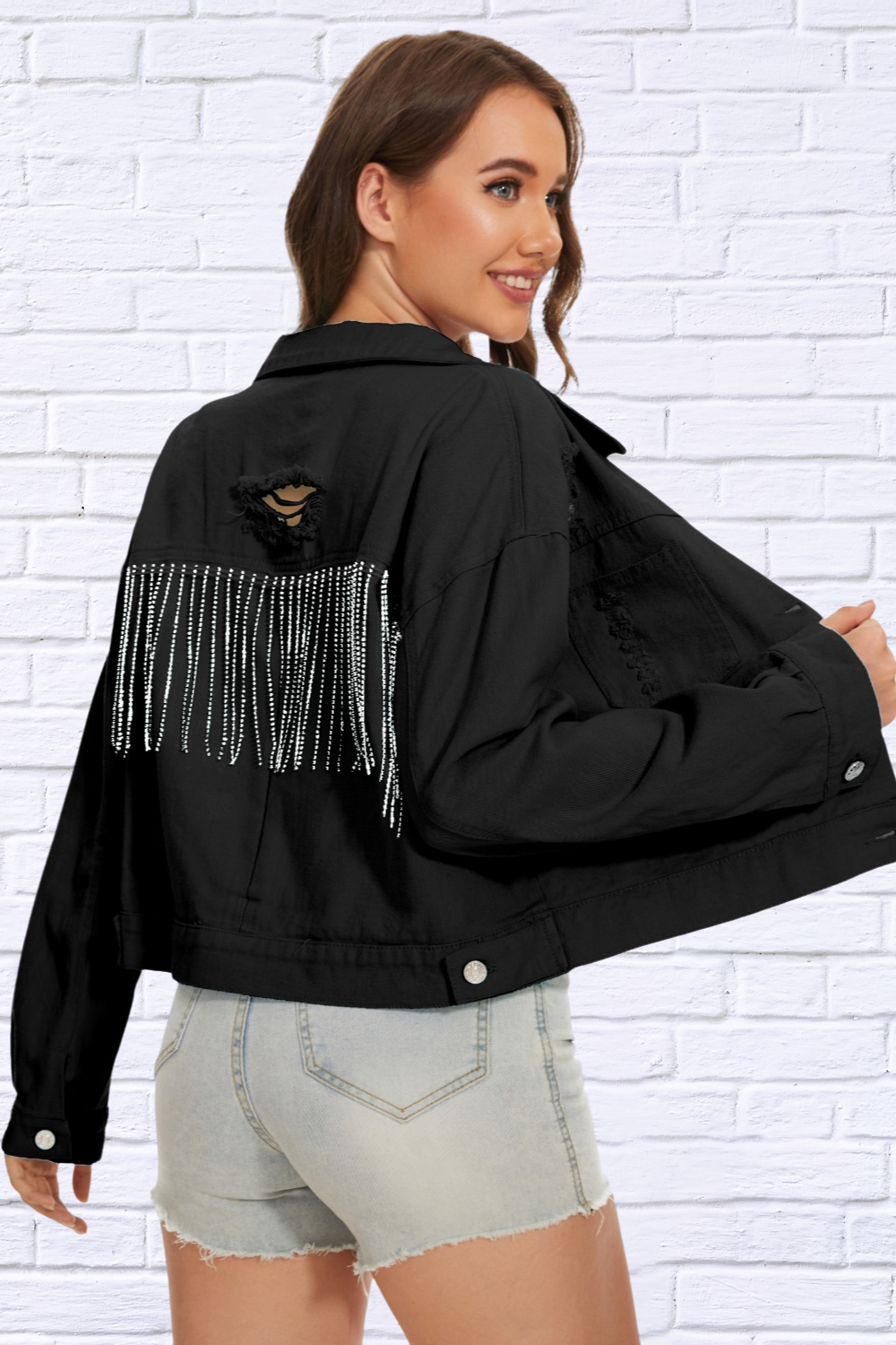 Distressed Distressed Button Up Denim Jacket