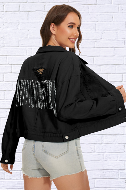 Distressed Distressed Button Up Denim Jacket