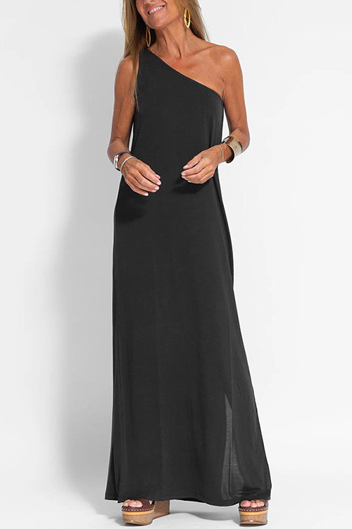 Rosiedress Sleeveless One Shoulder Side Split Maxi Dress