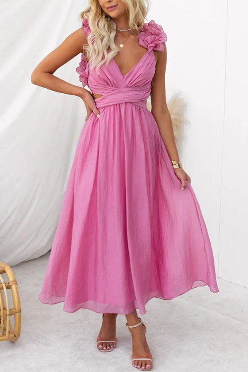 Rosiedress Back Lace-up Ruffle Trim Sleeveless Maxi Dress Pink