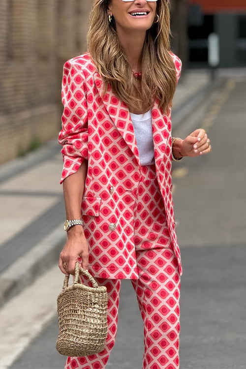 Rosiedress Geometric Print Lapel Double Breasted Blazer and Flare Pants Set