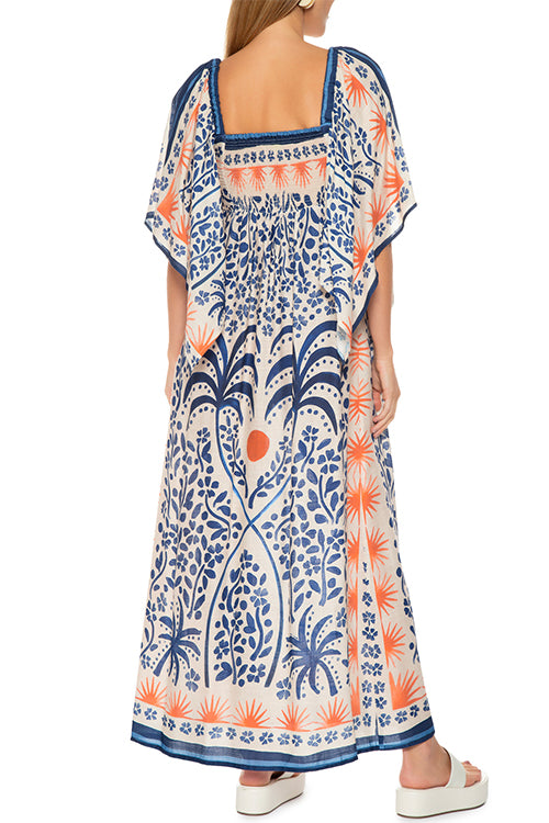 Rosiedress Square Collar Flutter Sleeves Printed Maxi Vacation Dress