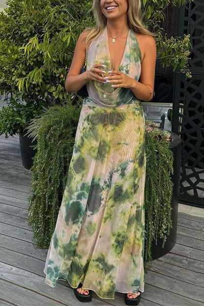 Rosiedress Deep V Neck Sleeveless Printed Flowy Maxi Dress