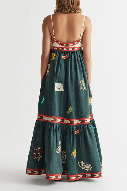 Rosiedress Spaghetti Strap Backless Printed Swing Maxi Sun Dress