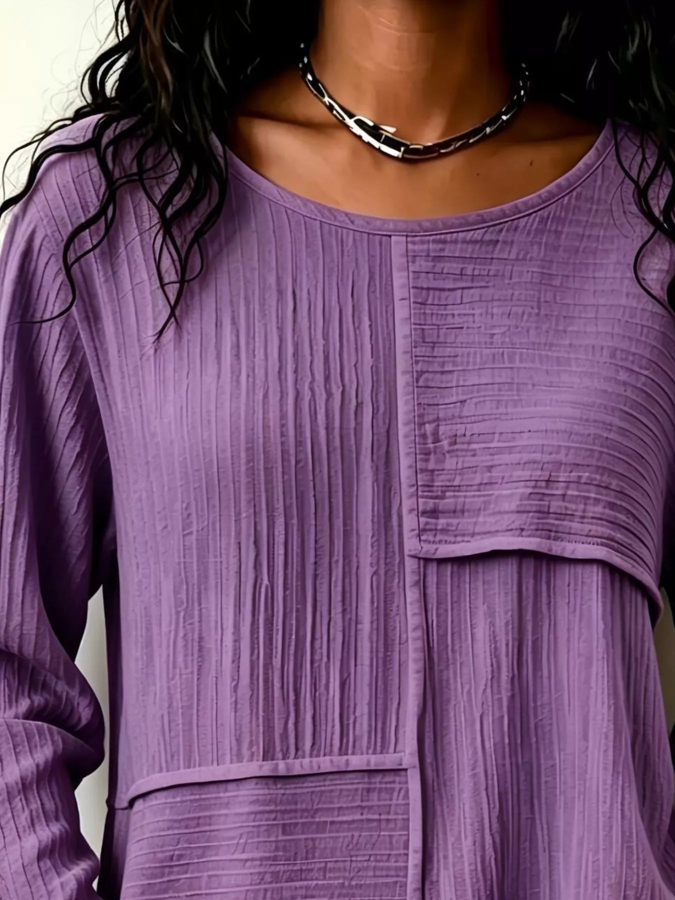 Women's Textured Patchwork Long Sleeve Top