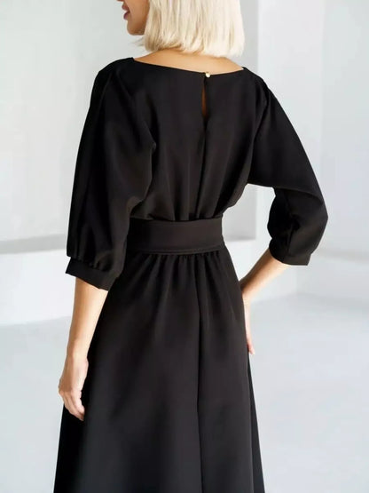Elegant Belted Waist Midi Dress