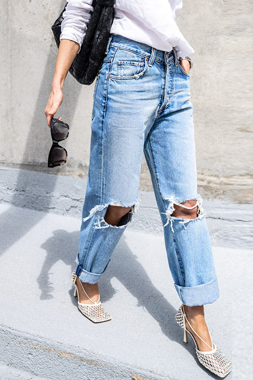 Rosiedress Straight Leg Ripped Boyfriend Jeans