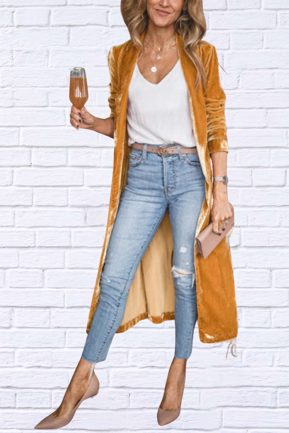 Velvet Woven Open Front Long Sleeve Coat