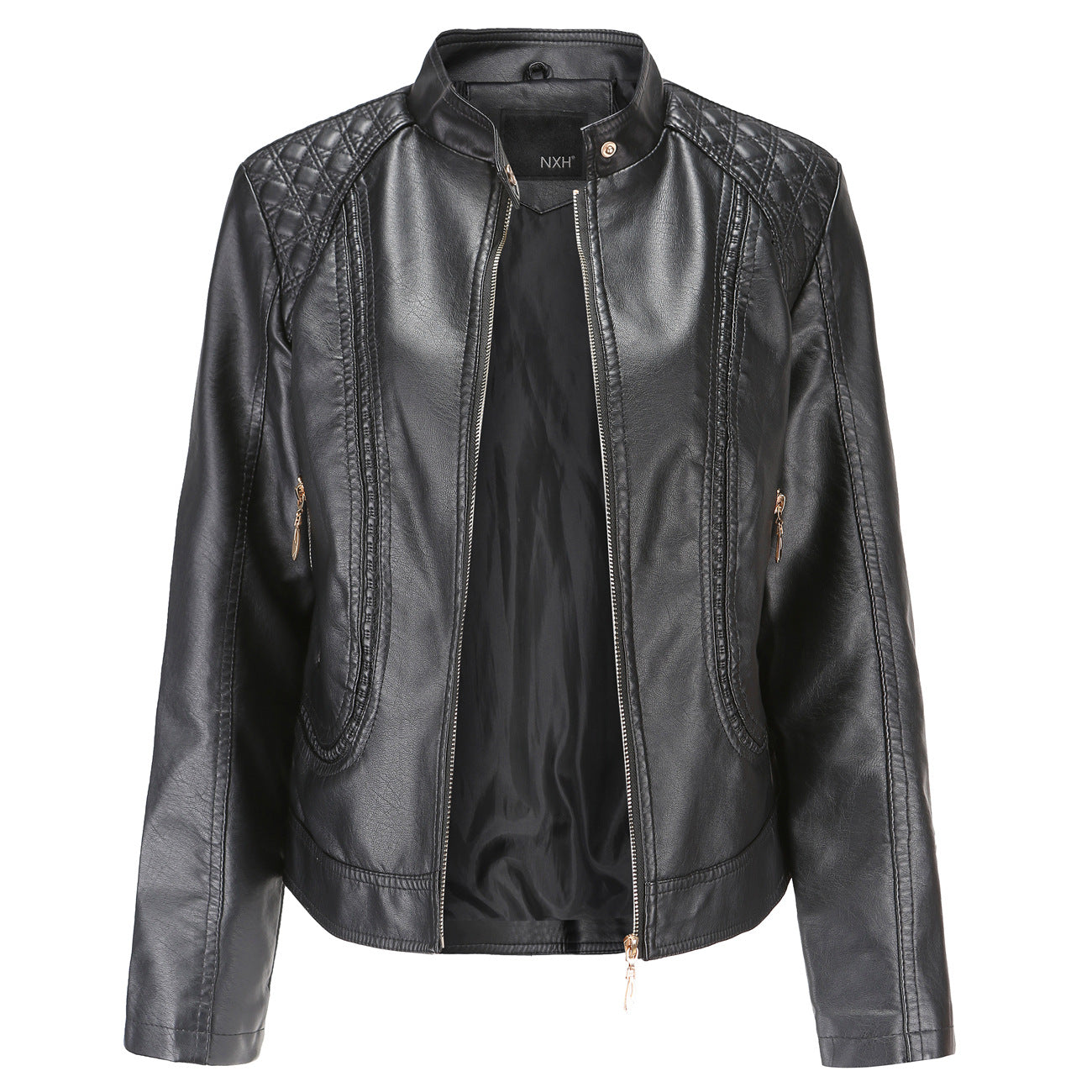 Stand Collar Faux Leather Jacket