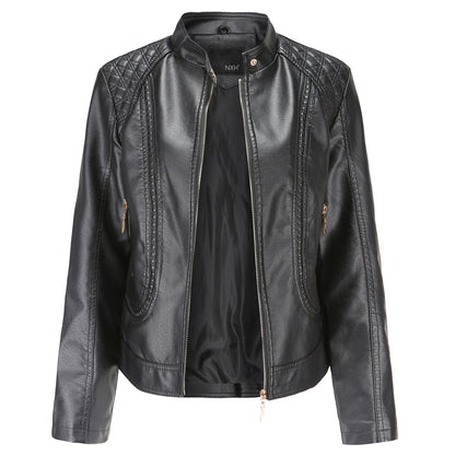 Stand Collar Faux Leather Jacket
