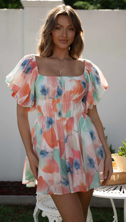 Vacation Tie Dye Printed Off Shoulder Dress