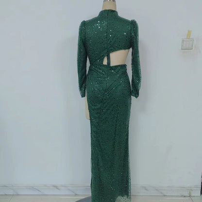 Sexy Sequined Long Sleeved Cocktail Dress