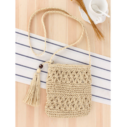 Simple Hollow Out Cutout Tassel Crossbody Crochet Cotton Bag