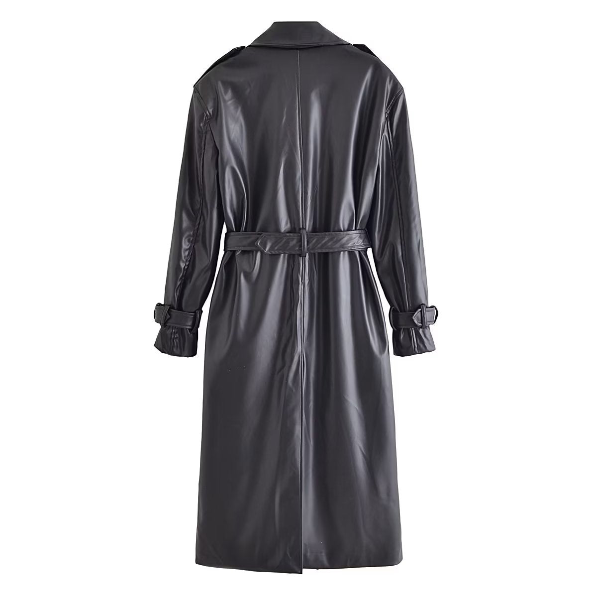 Black Faux Leather Trench Coat