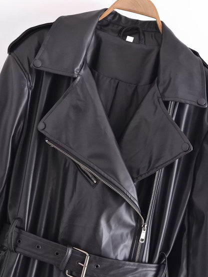 Black Faux Leather Trench Coat