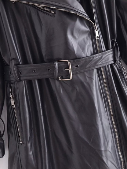 Black Faux Leather Trench Coat