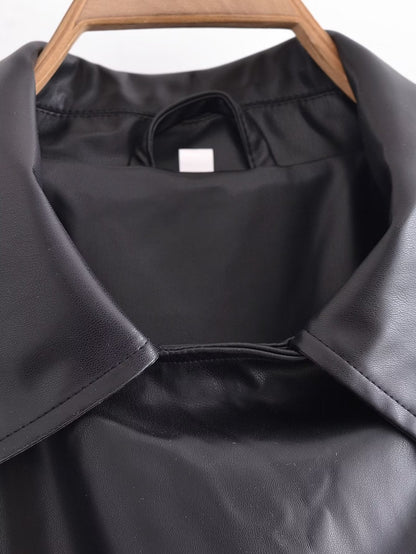 Black Faux Leather Trench Coat