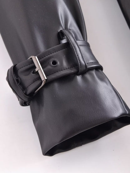 Black Faux Leather Trench Coat