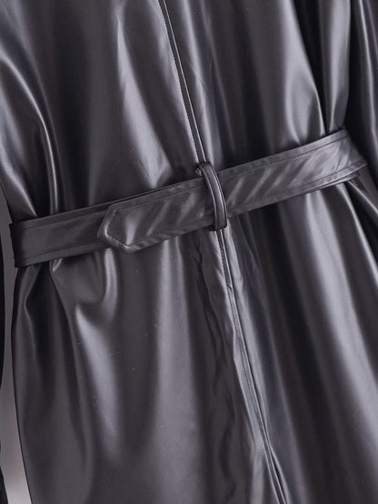 Black Faux Leather Trench Coat