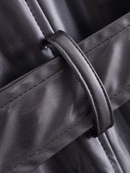 Black Faux Leather Trench Coat