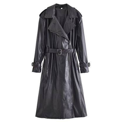 Black Faux Leather Trench Coat