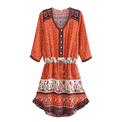 Polly V Neck Printed Dress