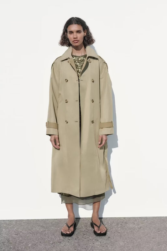 Contrast Color Loose Trench Coat