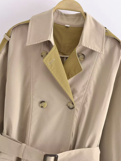 Contrast Color Loose Trench Coat