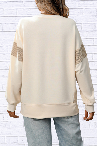 Slit Round Neck Long Sleeve Sweatshirt