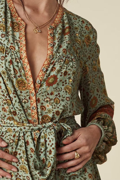 Gal Belted Printed Maxi Midi