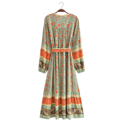 Gal Belted Printed Maxi Midi