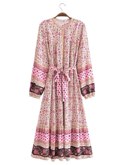 Gal Belted Printed Maxi Midi