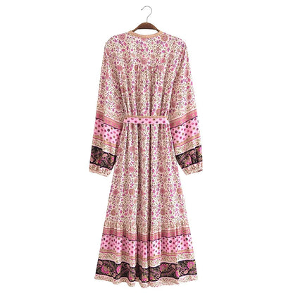 Gal Belted Printed Maxi Midi