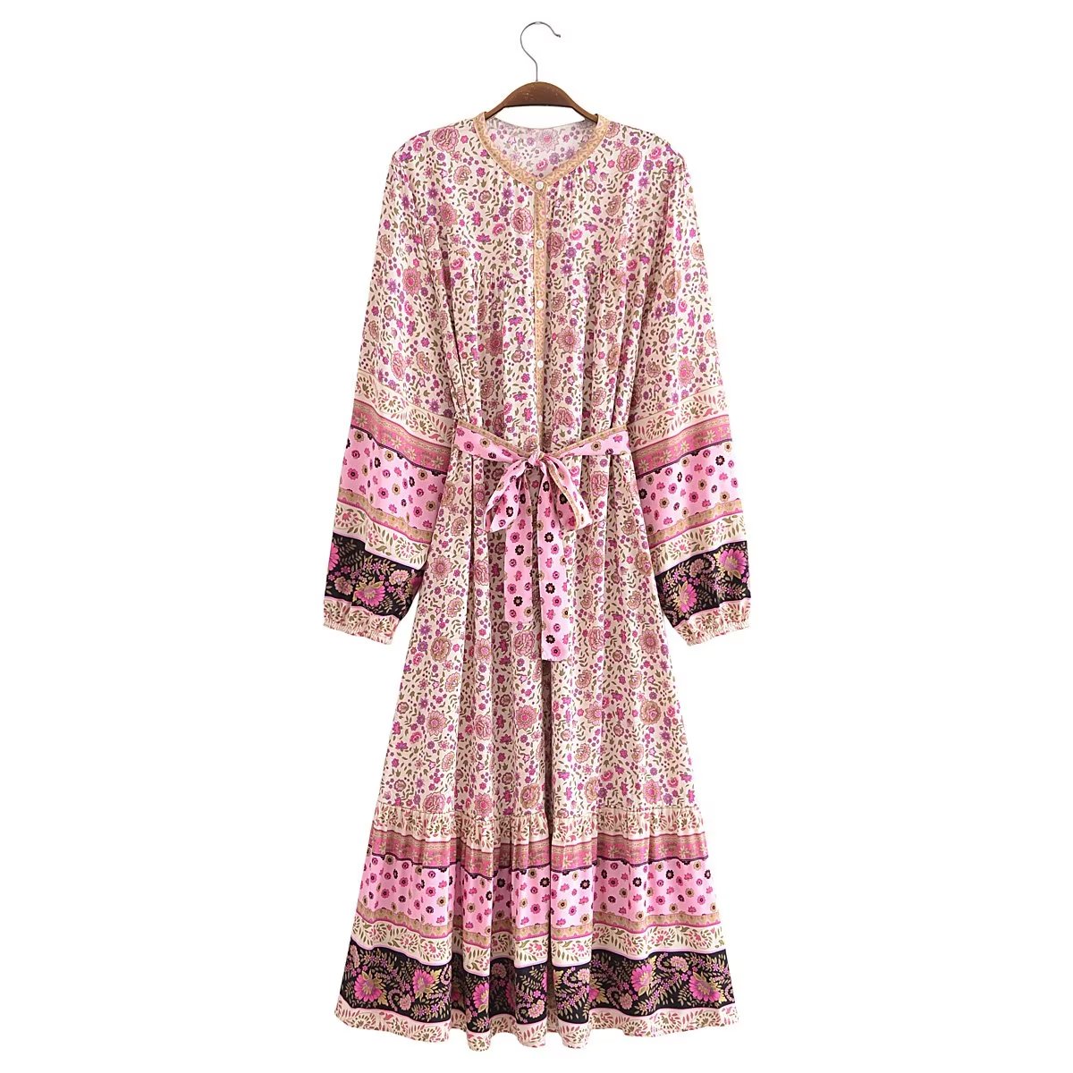 Gal Belted Printed Maxi Midi