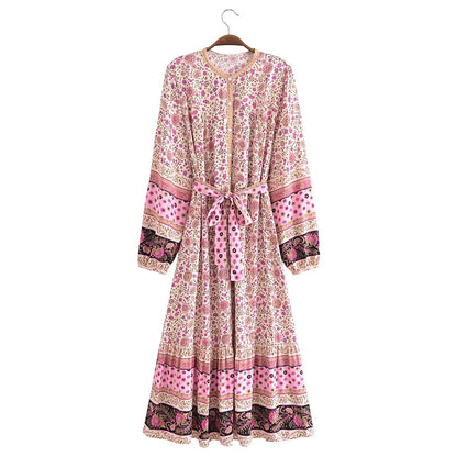 Gal Belted Printed Maxi Midi