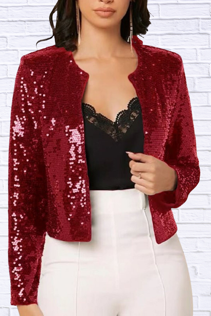 Full Size Sequin Long Sleeve Jacket Plus Size