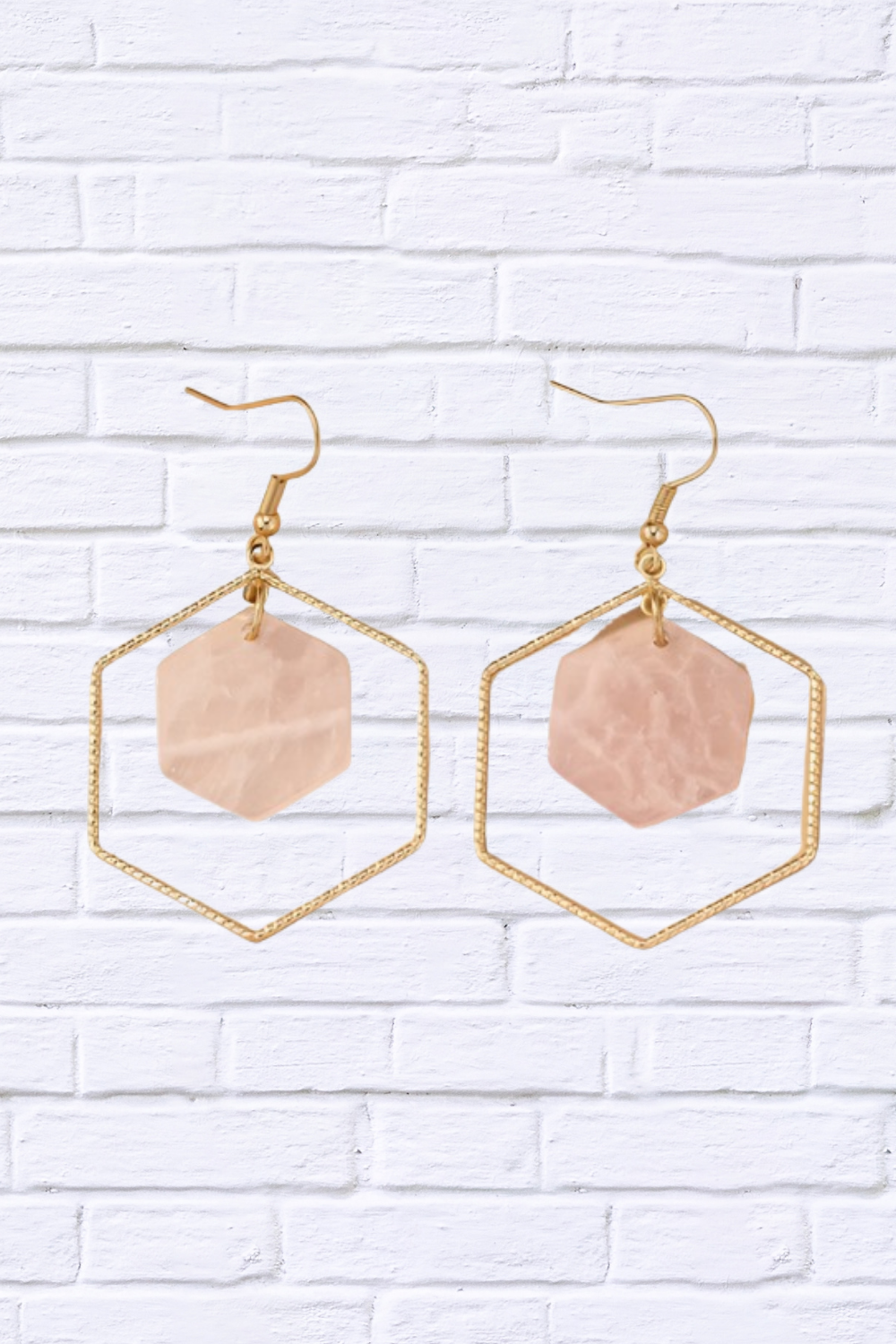 Hexagon Hoop and Stone Drop Earrings